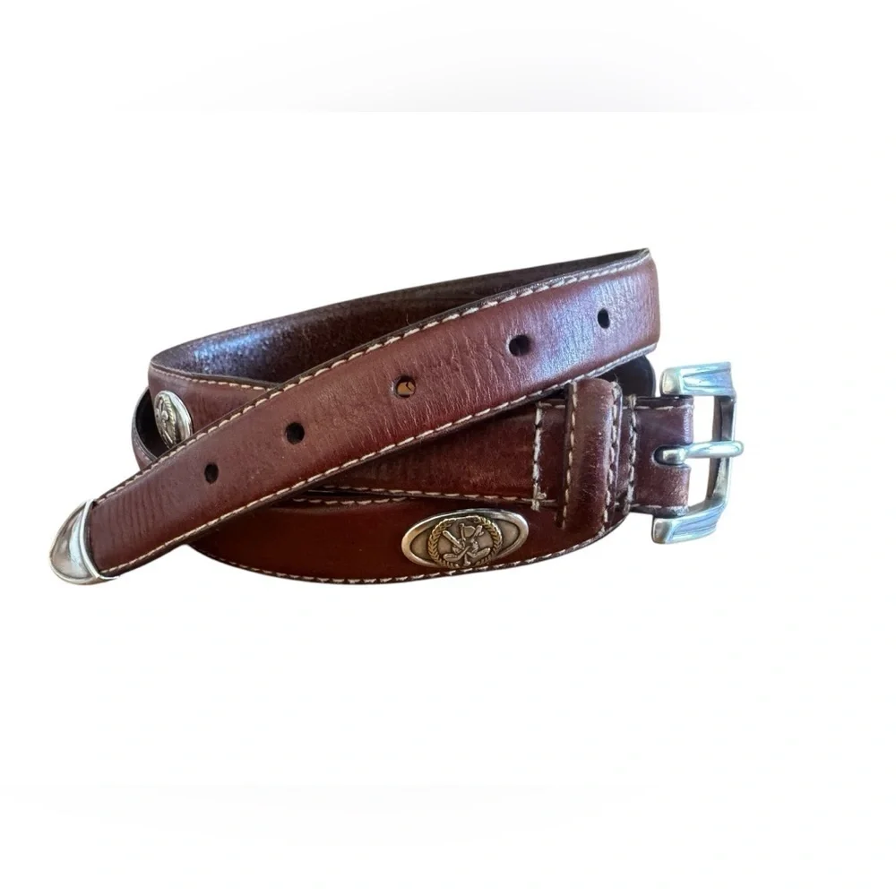 Fossil Italian Full Grain Cowhide Leather Golf Theme Medallion Belt Size 44